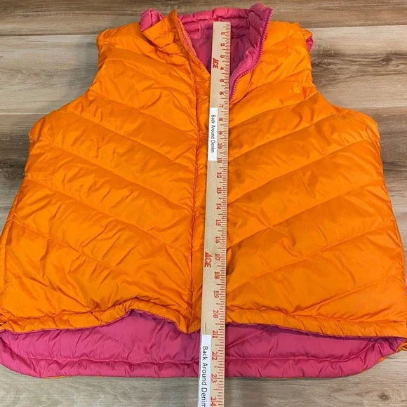 Coldwater Creek Reversible Puffer Vest Orange Pink Goose Down Womens Medium - Picture 3 of 7